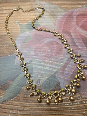 Gold-Tone Necklace with Green and Yellow Stones
